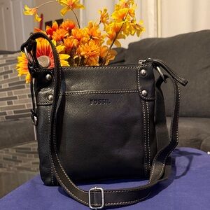 Fossil Black Crossbody Bag with Stitch Detail